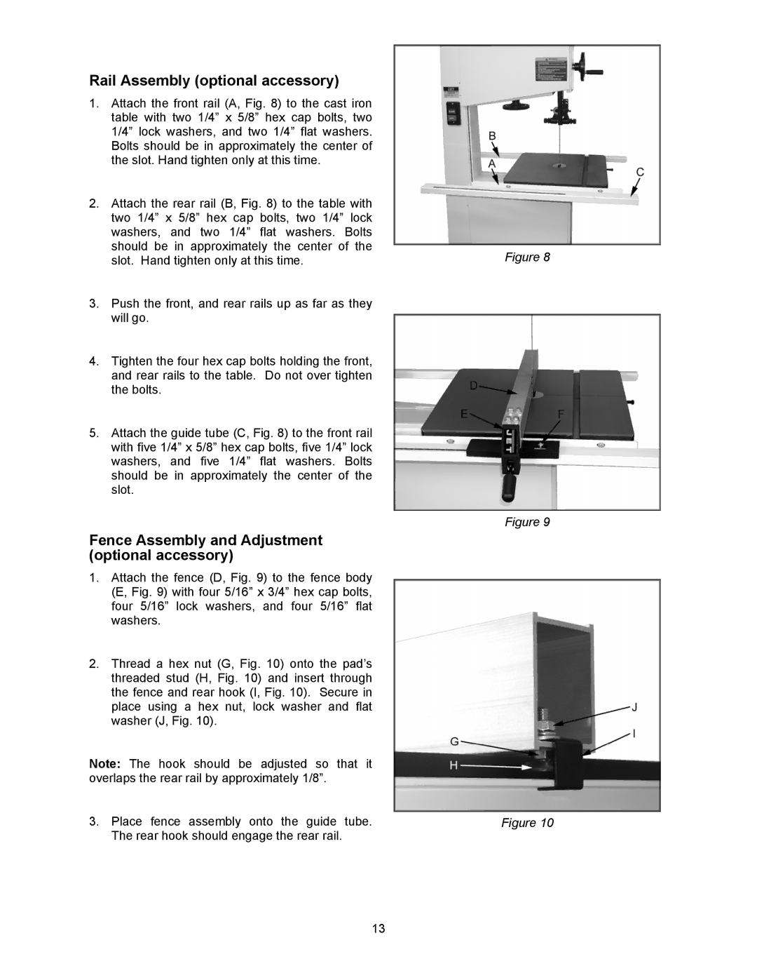 Wilton JWBS-16B manual Rail Assembly optional accessory, Fence Assembly and Adjustment optional accessory 