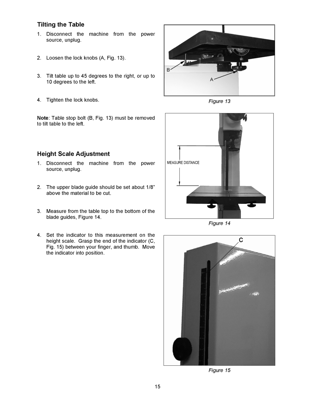 Wilton JWBS-16B manual Tilting the Table, Height Scale Adjustment 