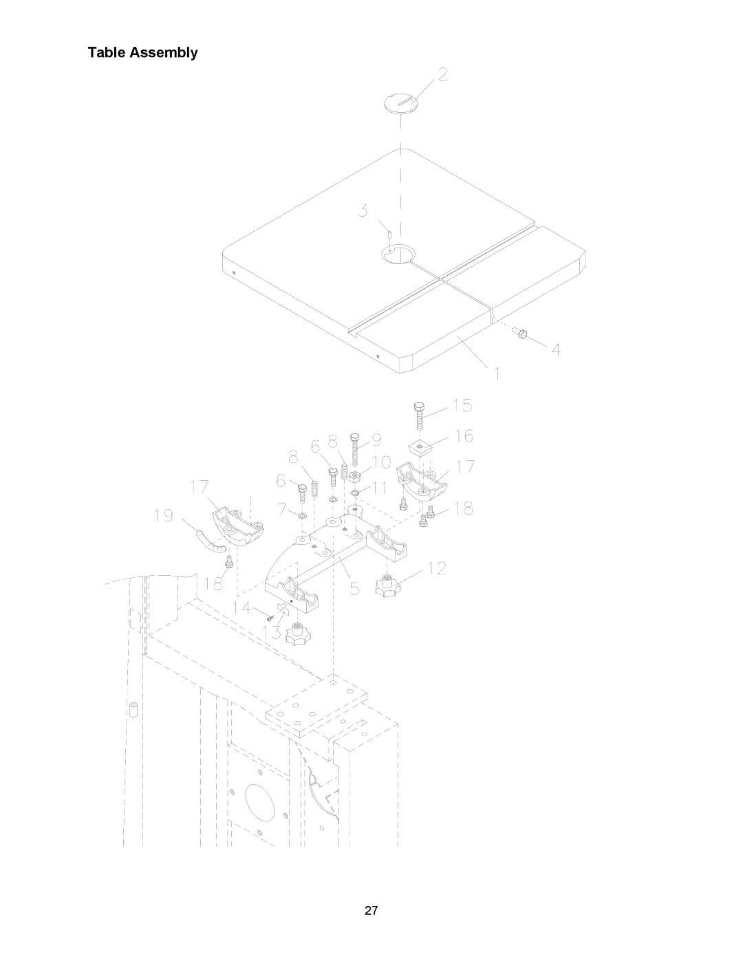 Wilton JWBS-16B manual Table Assembly 