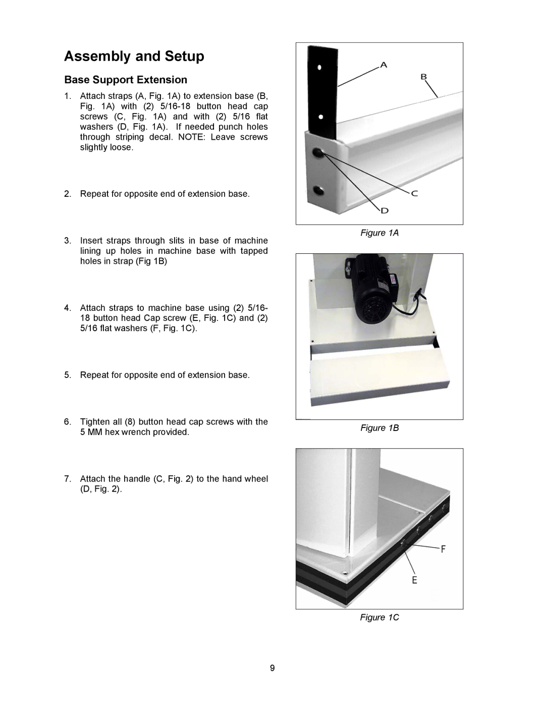 Wilton JWBS-16B manual Assembly and Setup, Base Support Extension 