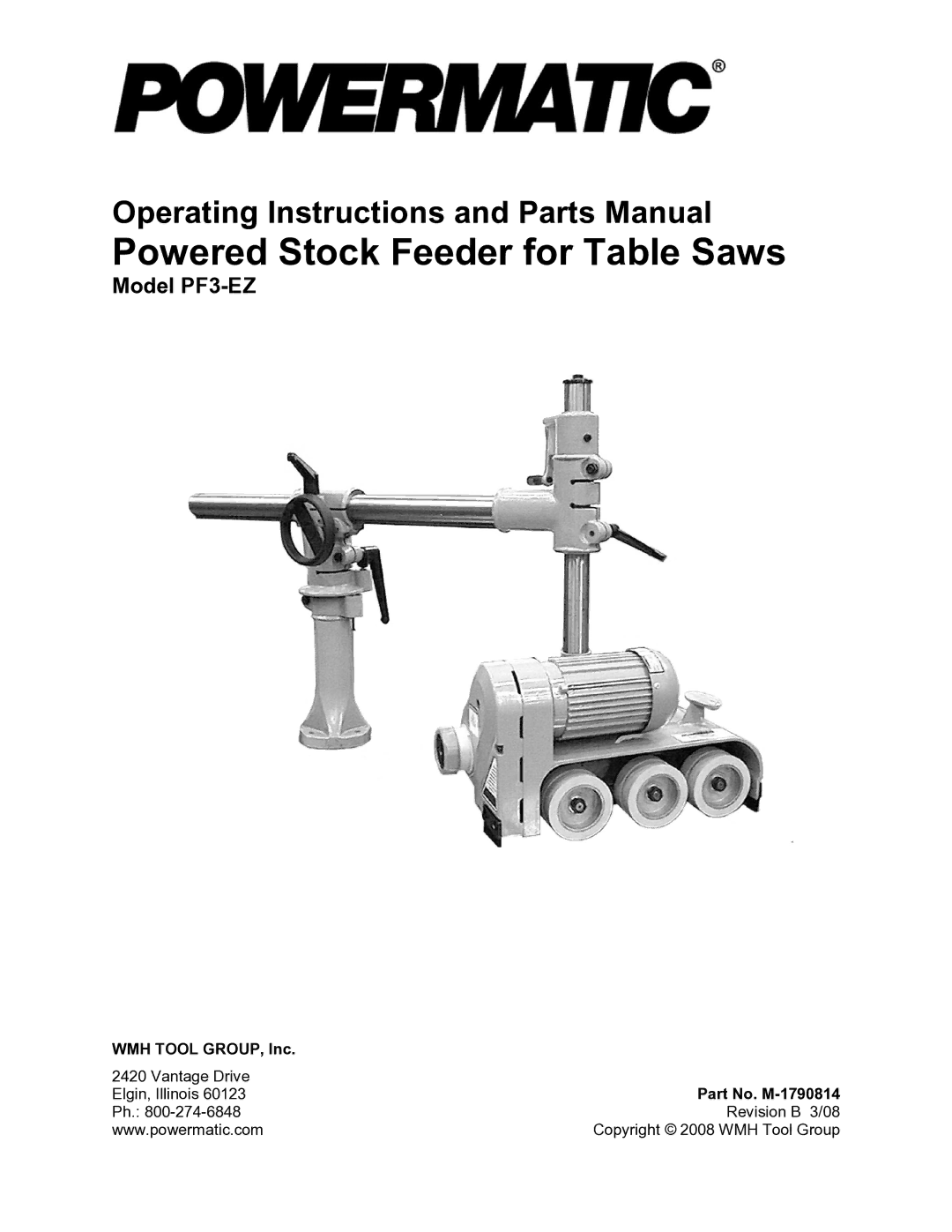 Wilton PF3-EZ manual Powered Stock Feeder for Table Saws 