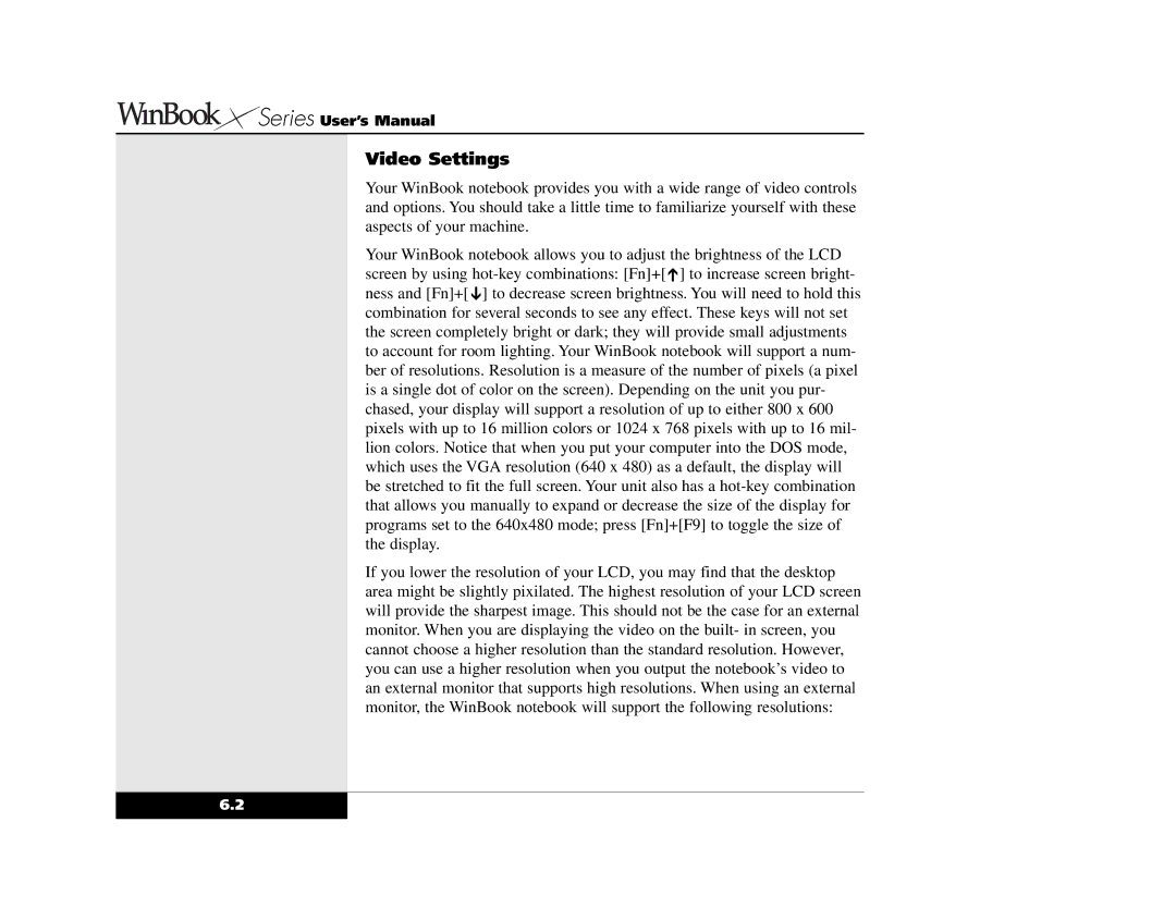 Winbook X2 manual Video Settings 