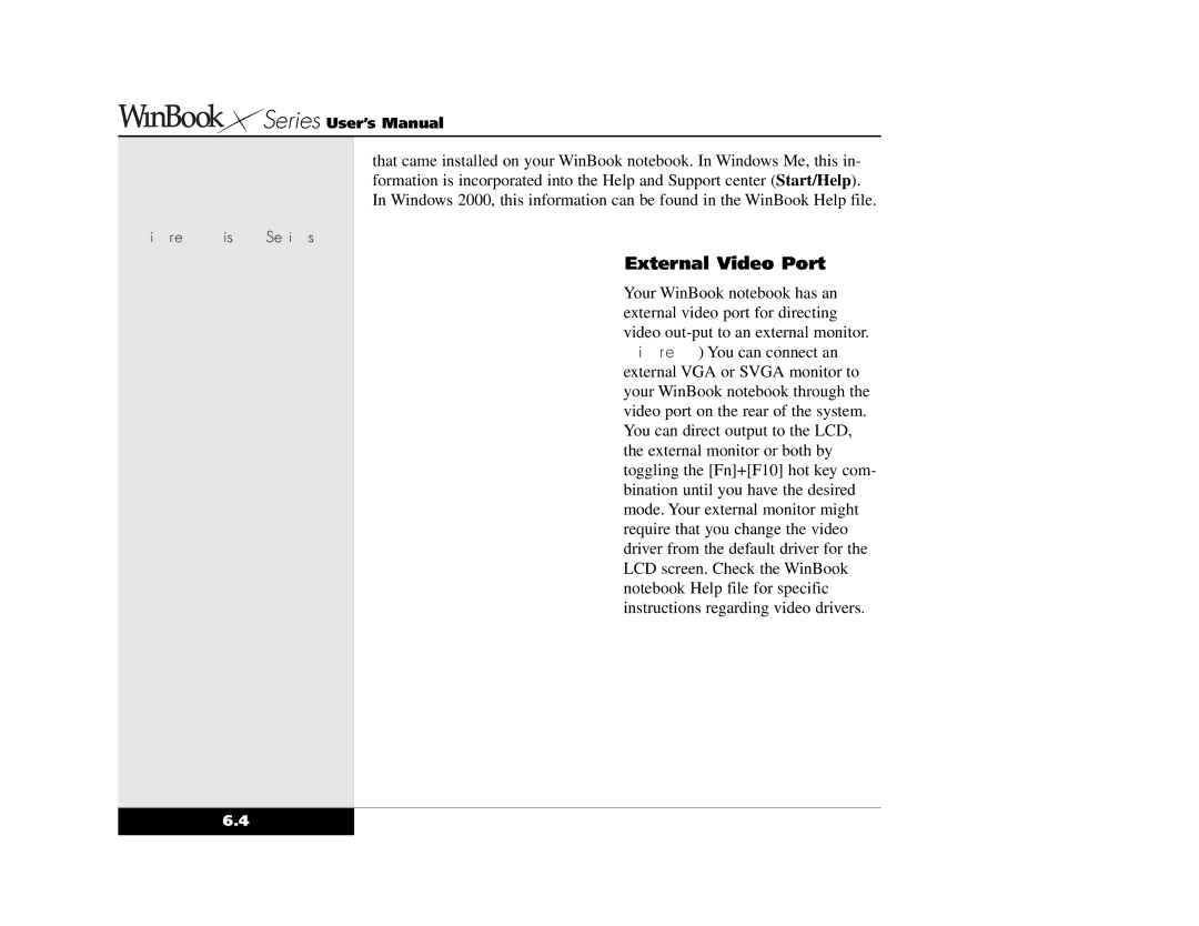 Winbook X2 manual External Video Port, Display Settings 