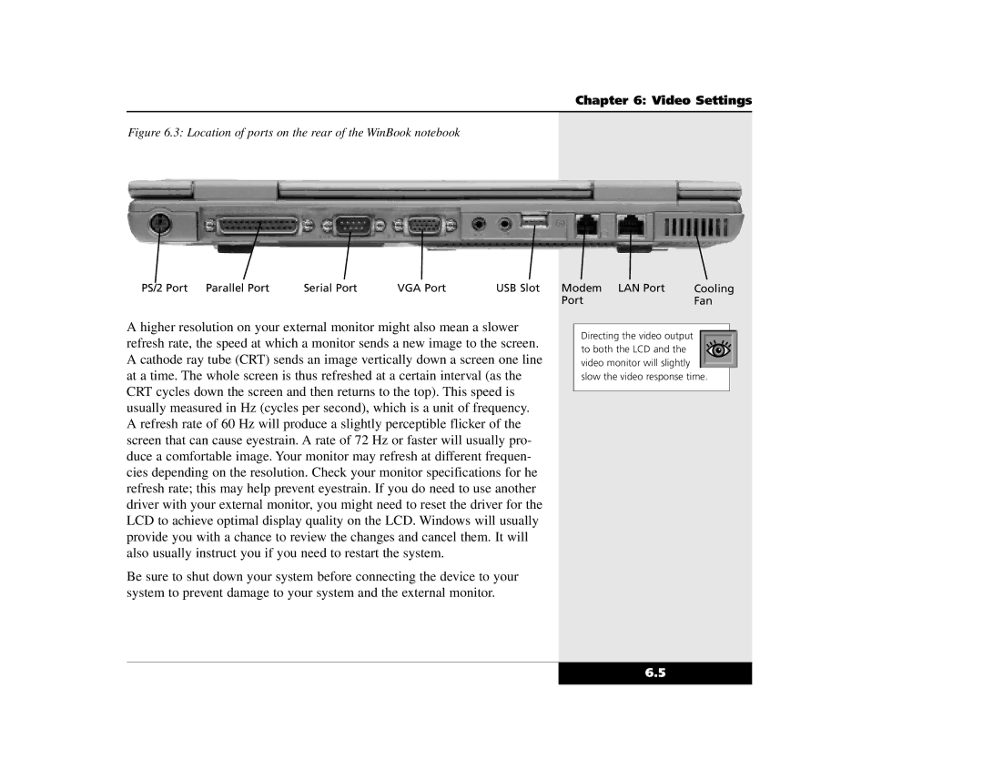 Winbook X2 manual Location of ports on the rear of the WinBook notebook 