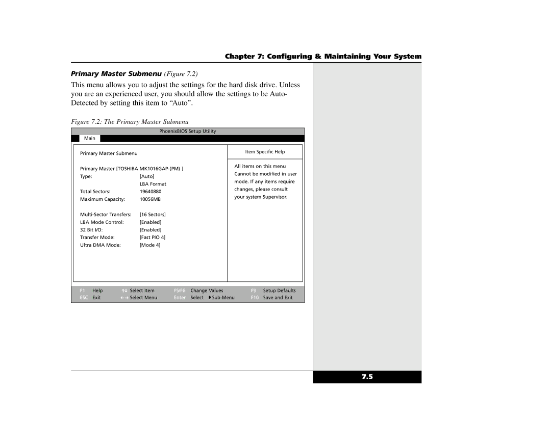 Winbook X2 manual Primary Master Submenu Figure 