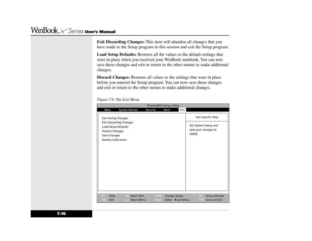 Winbook X2 manual Exit Menu 