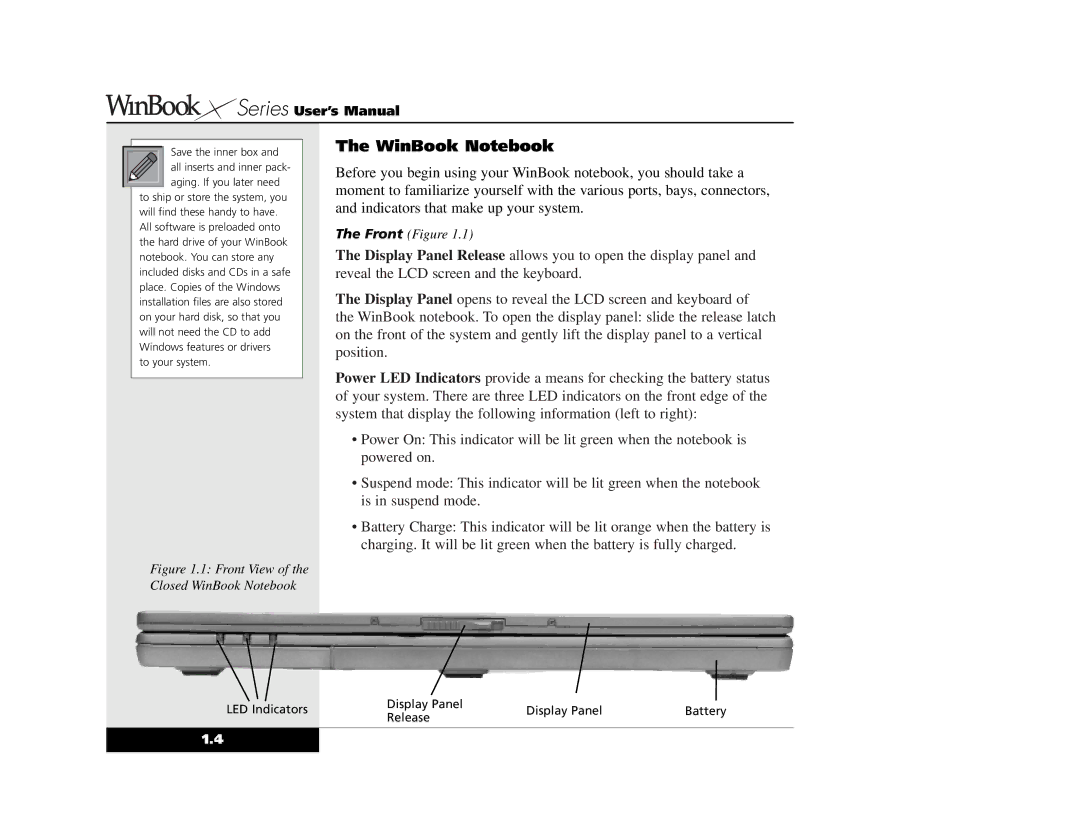 Winbook X2 manual Front View of the Closed WinBook Notebook 