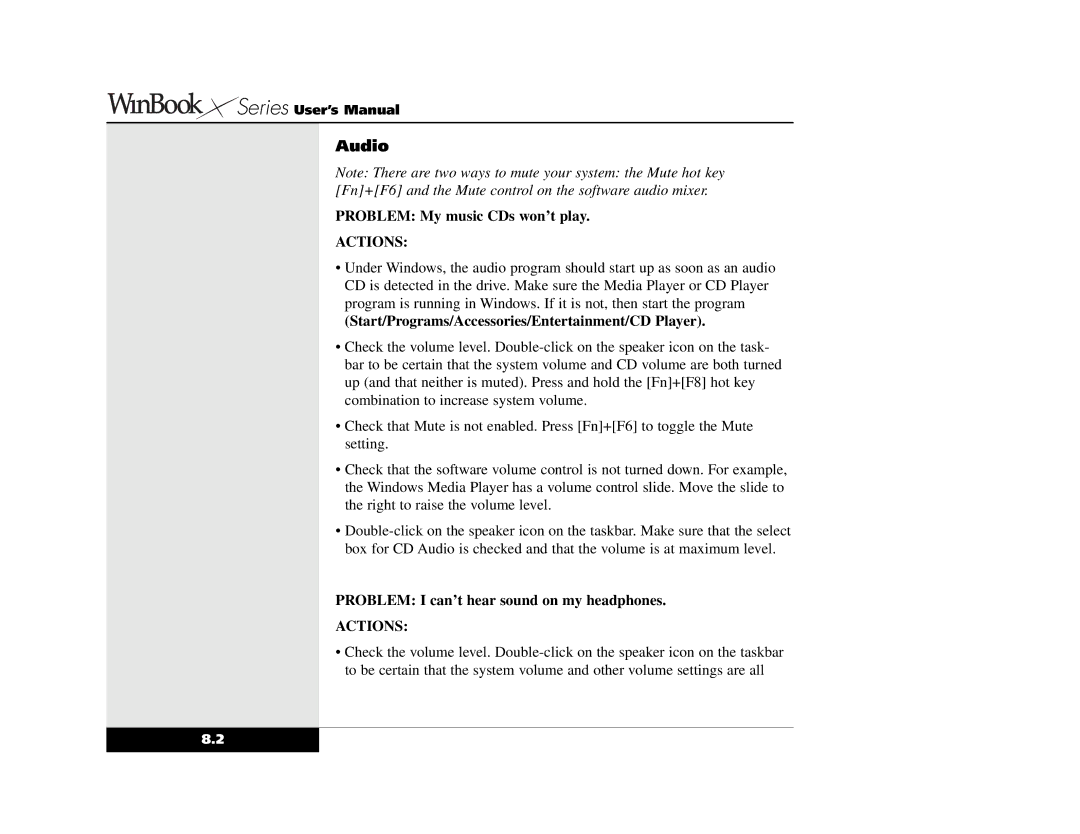 Winbook X2 manual Actions 