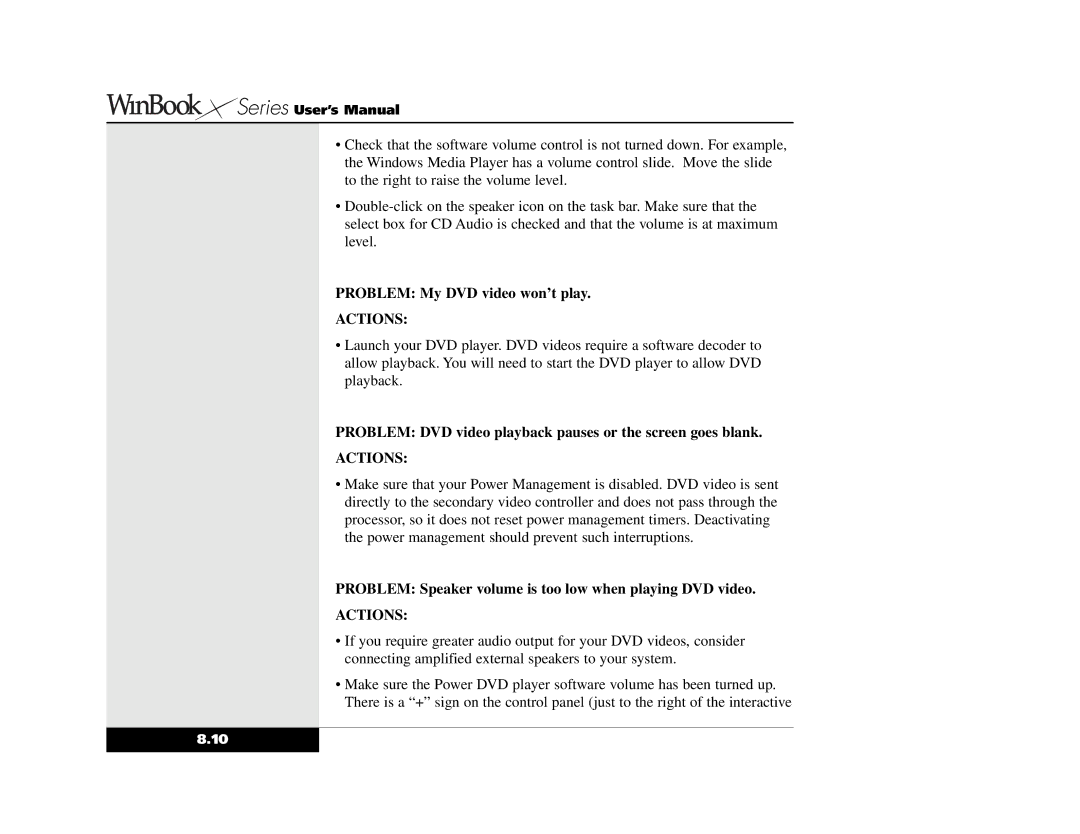Winbook X2 manual Problem My DVD video won’t play 