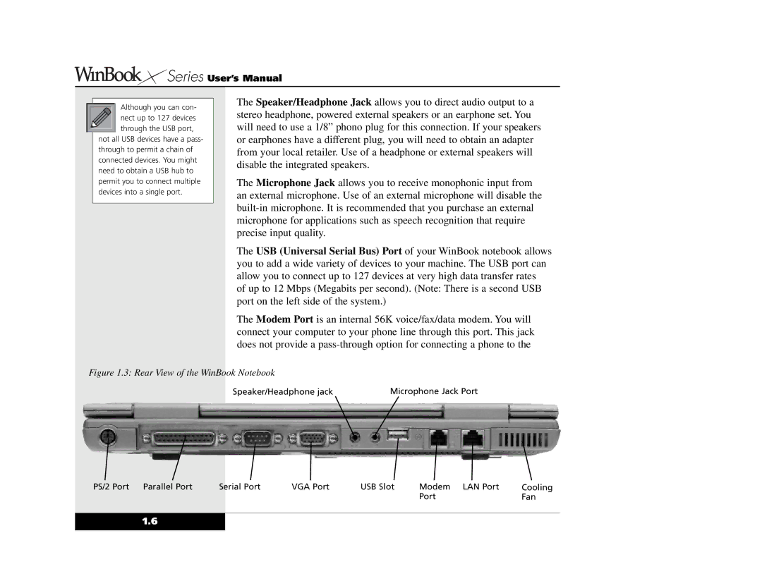 Winbook X2 manual Rear View of the WinBook Notebook 