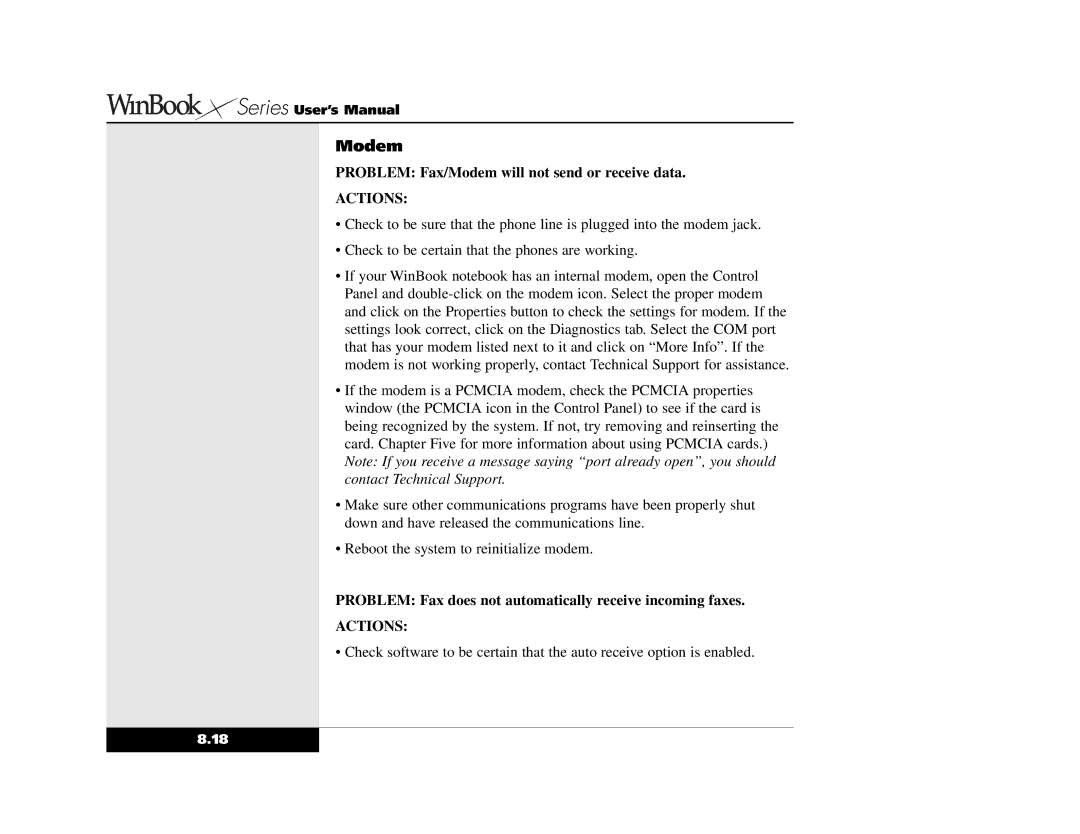 Winbook X2 manual Modem 