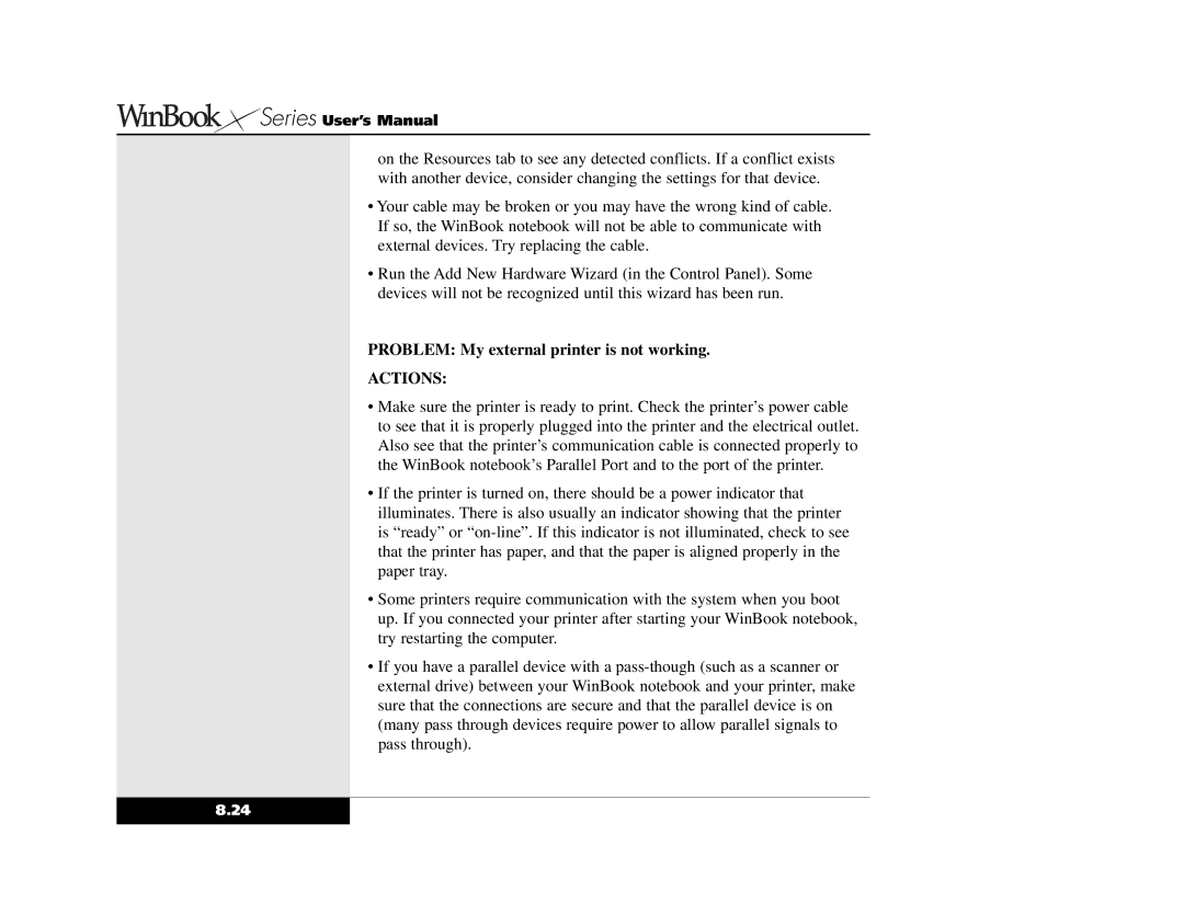 Winbook X2 manual Problem My external printer is not working 