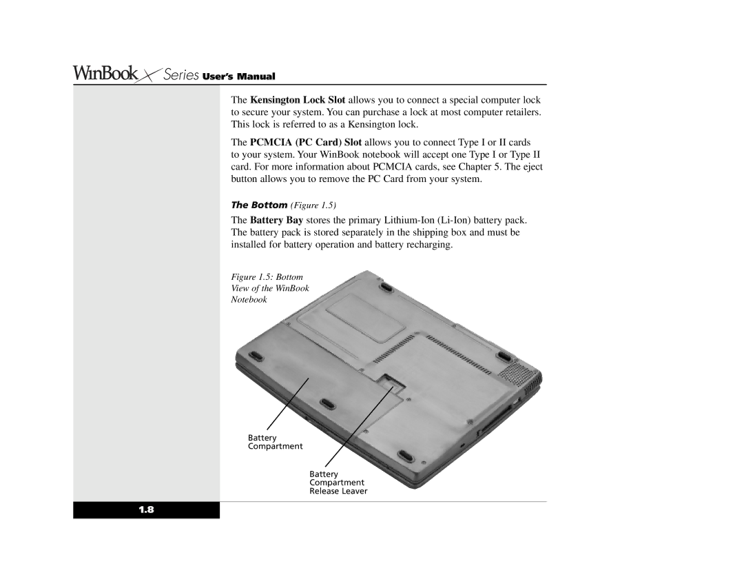 Winbook X2 manual Bottom View of the WinBook 