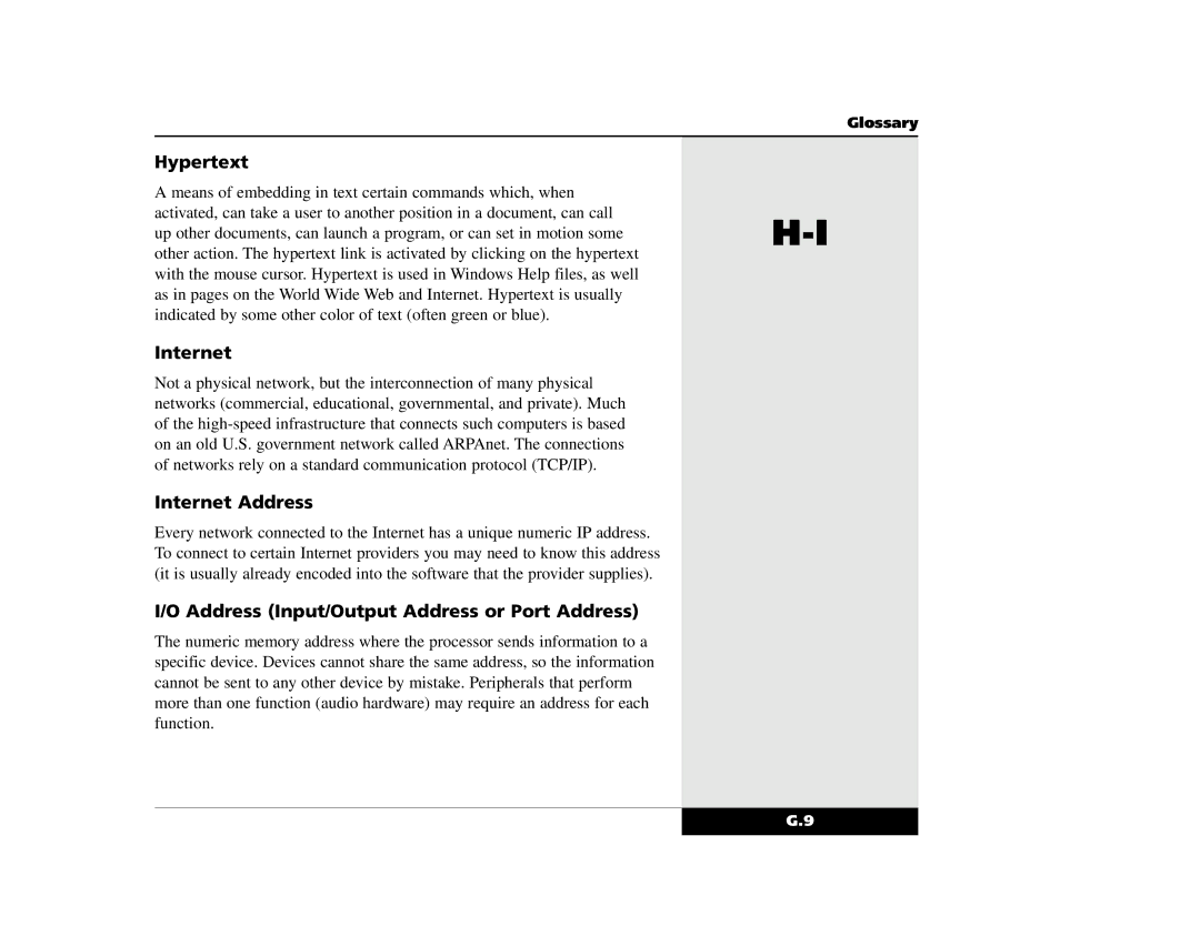 Winbook X2 manual Hypertext, Internet Address, Address Input/Output Address or Port Address 