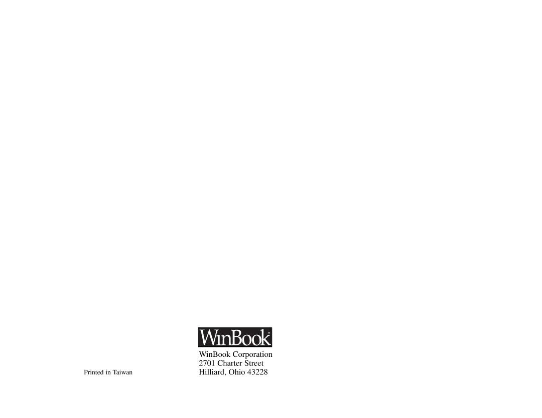 Winbook X2 manual WinBook Corporation Charter Street Hilliard, Ohio 