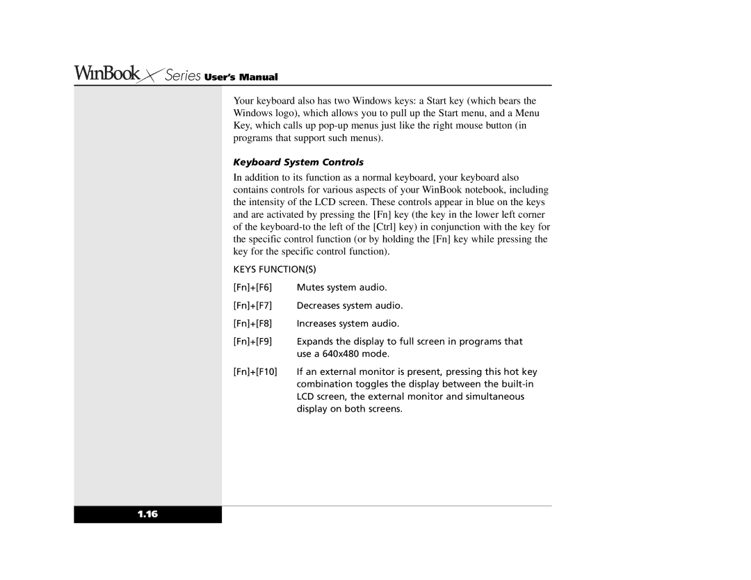 Winbook X2 manual Keyboard System Controls 