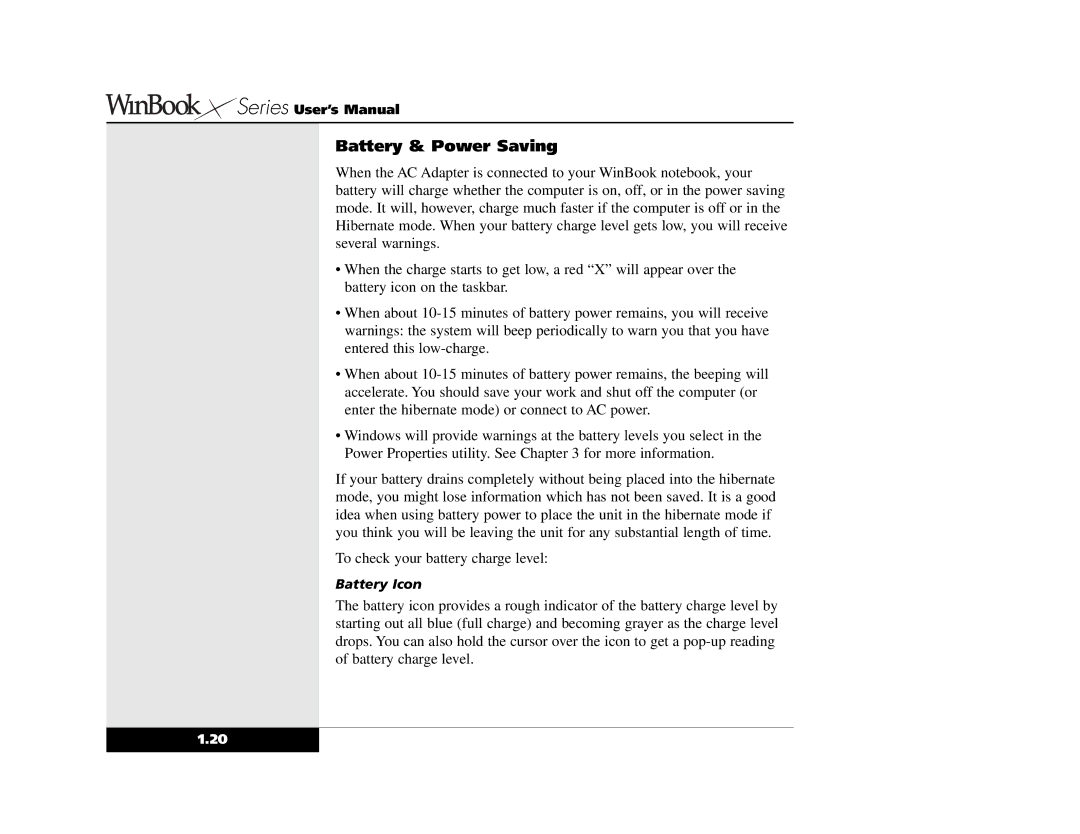 Winbook X2 manual Battery & Power Saving 