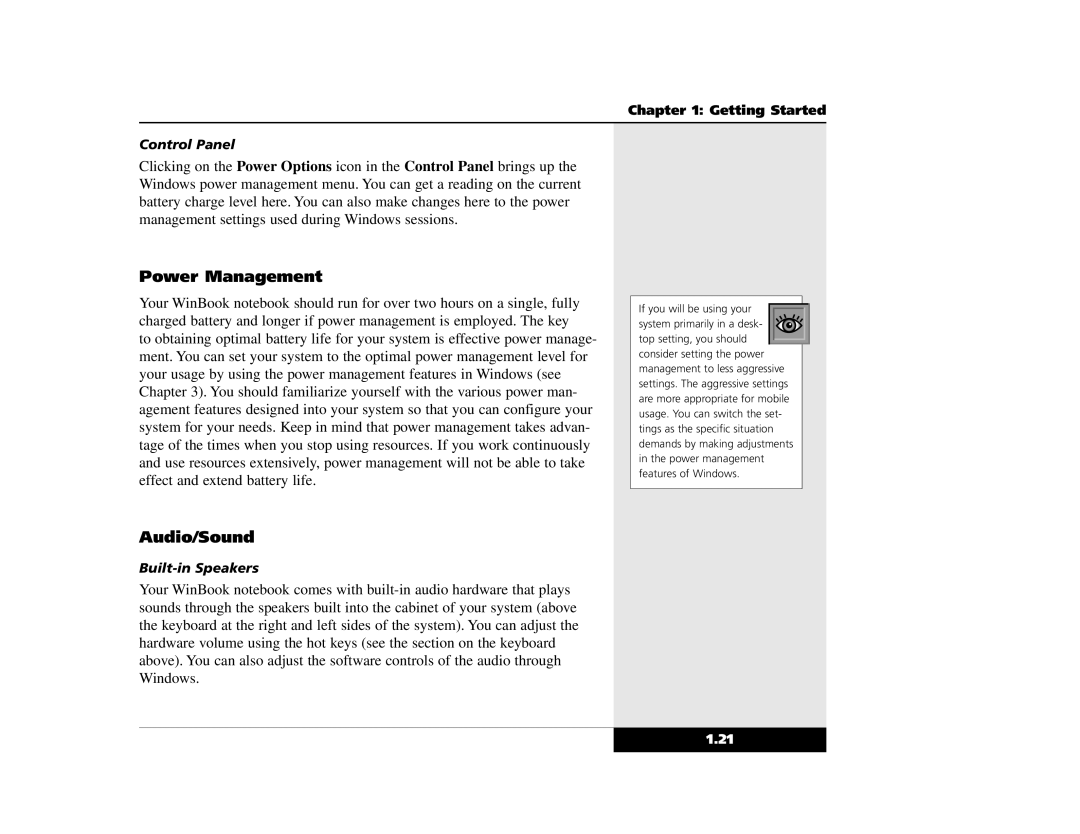 Winbook X2 manual Power Management, Audio/Sound 