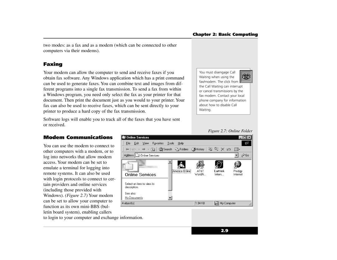 Winbook X2 manual Faxing, Modem Communications 