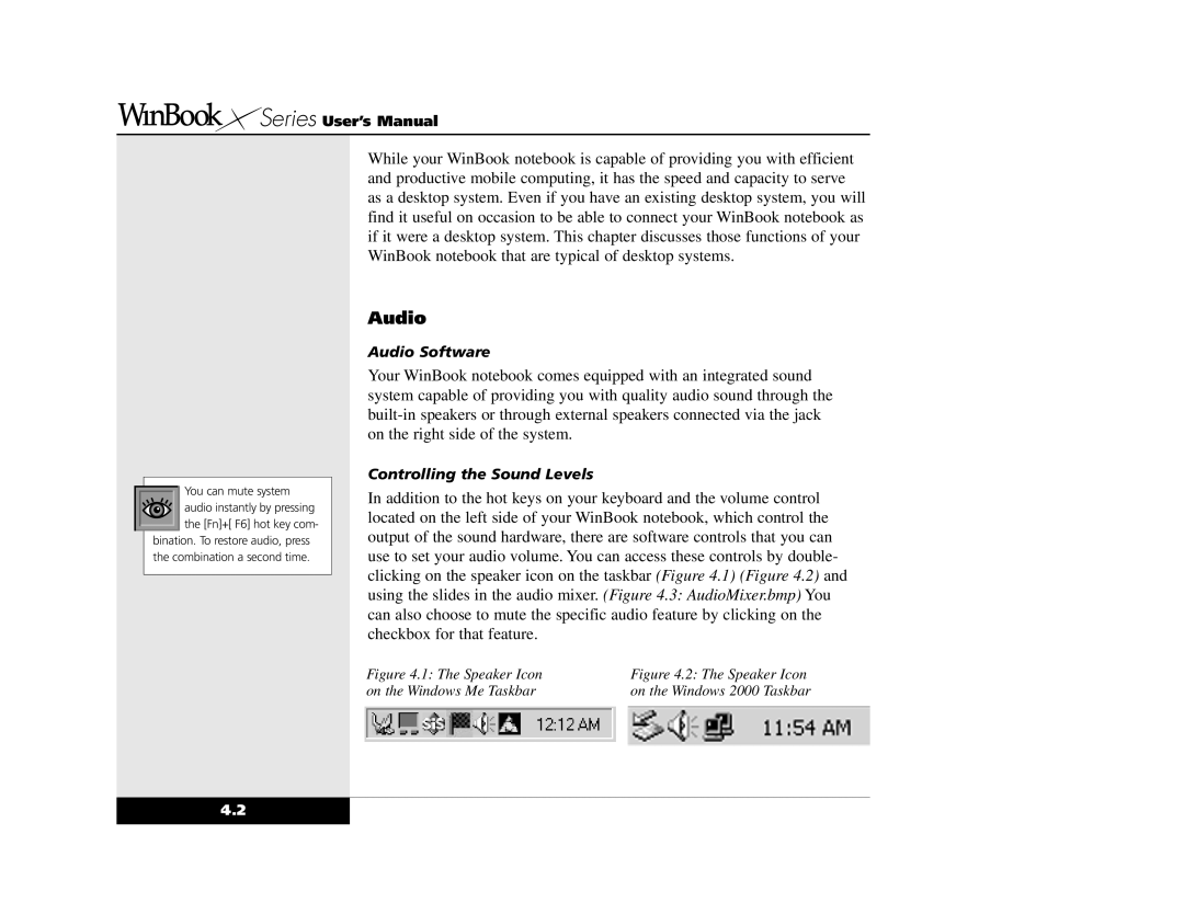 Winbook X2 manual Audio, Speaker Icon 