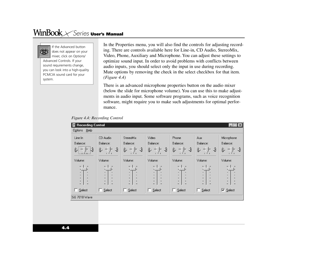 Winbook X2 manual Recording Control 