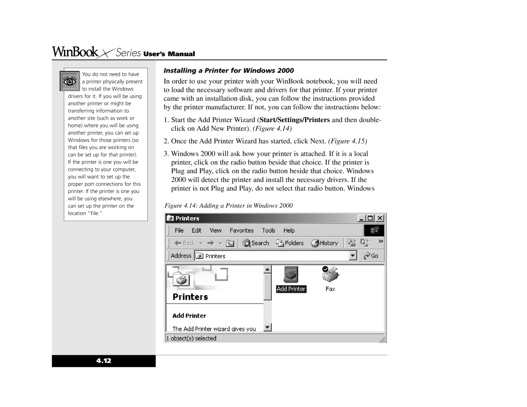 Winbook X2 manual Installing a Printer for Windows 