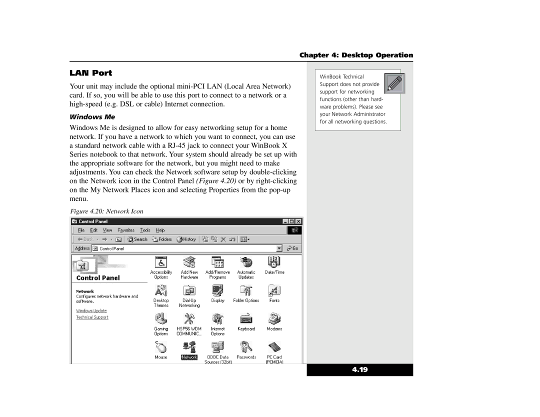 Winbook X2 manual LAN Port, Network Icon 