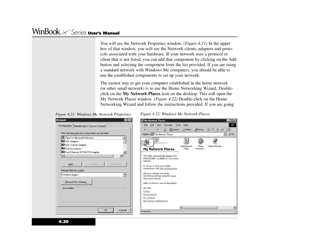 Winbook X2 manual Windows Me Network Properties 