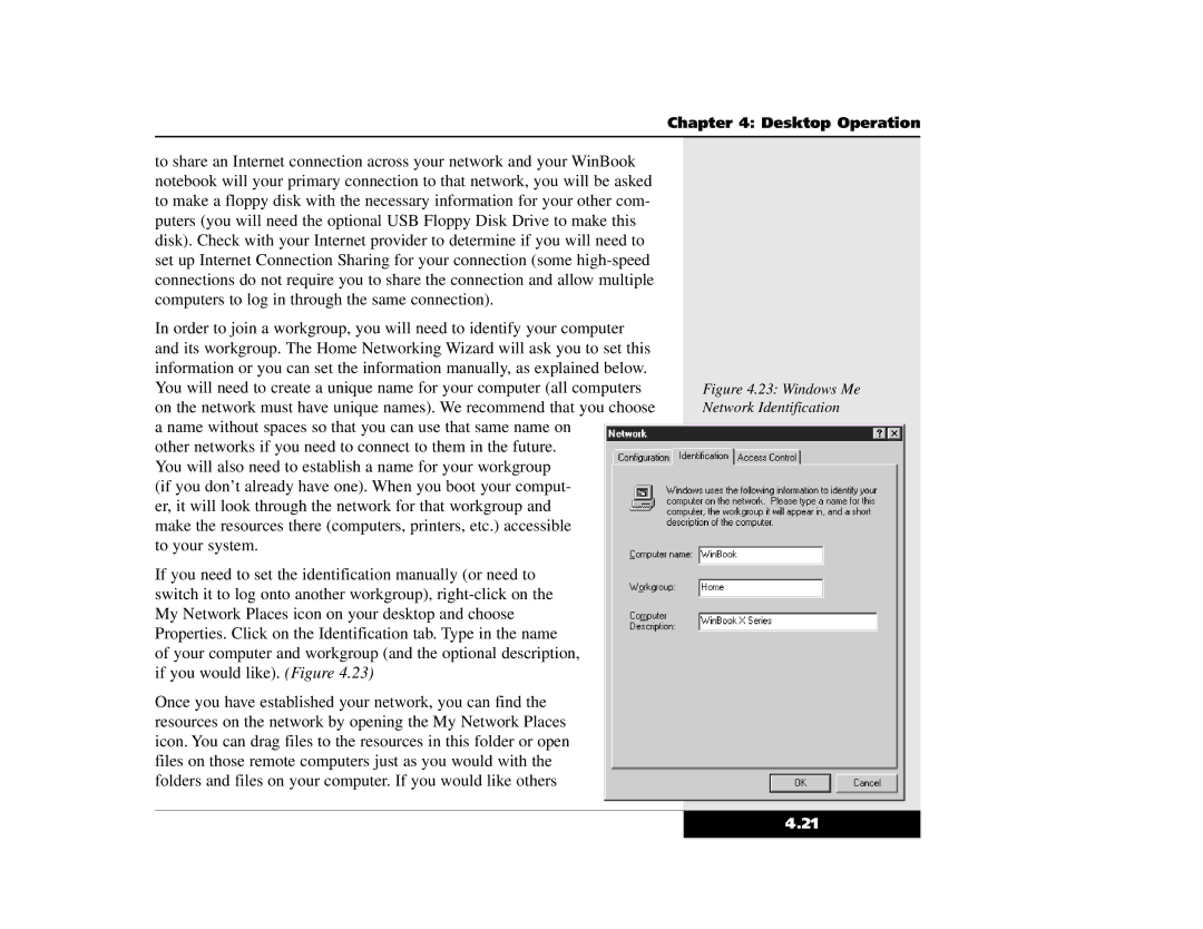 Winbook X2 manual Windows Me Network Identification 