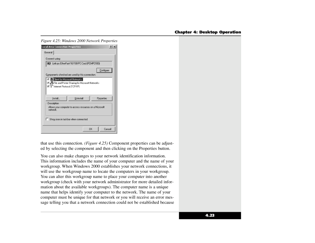 Winbook X2 manual Windows 2000 Network Properties 