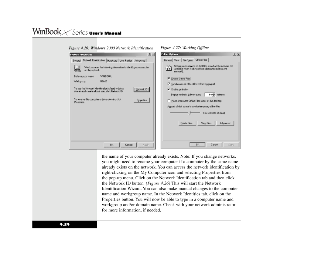 Winbook X2 manual Windows 2000 Network Identification 