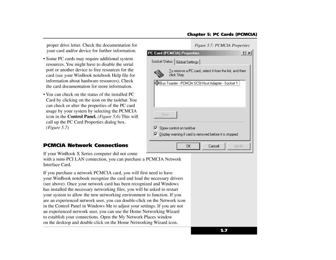 Winbook X2 manual Pcmcia Network Connections, Pcmcia Properties 