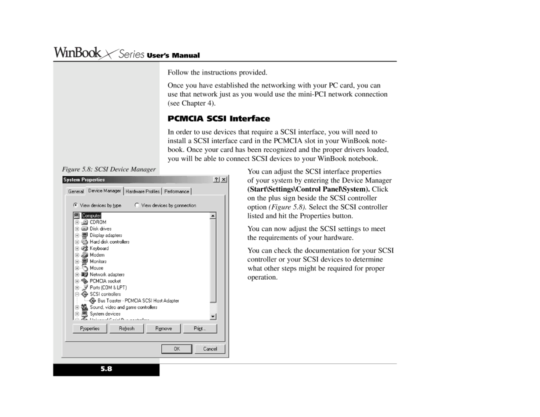 Winbook X2 manual Pcmcia Scsi Interface, Scsi Device Manager 