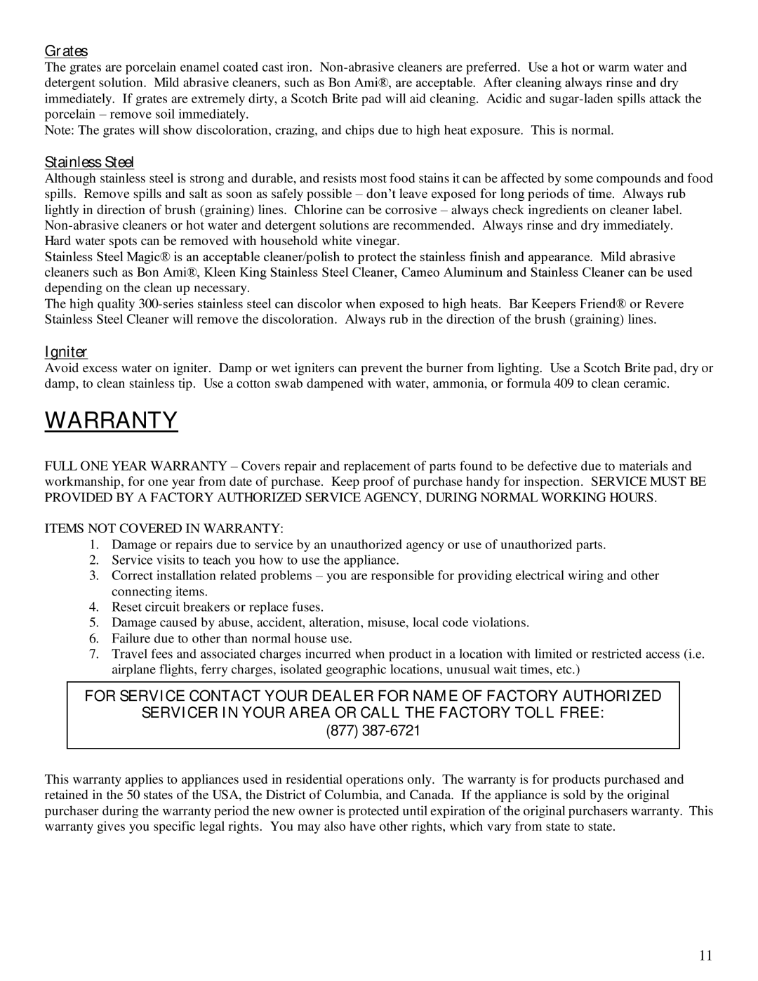 Wind Crest CTG305D, CTG365D, CTG304D owner manual Stainless Steel, Igniter, 877 