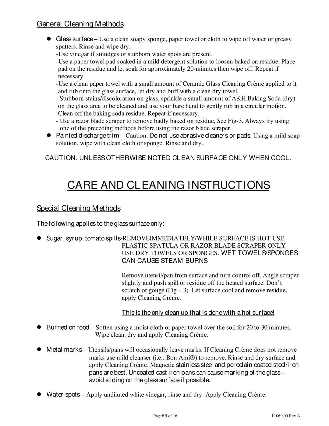 Wind Crest CTI304D, CTI365D manual General Cleaning Methods, Special Cleaning Methods 