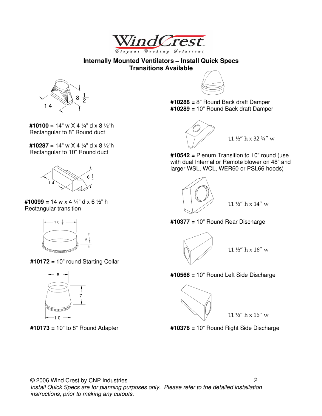 Wind Crest VEN060I installation instructions 11 ½ h x 32 ¾ w, 11 ½ h x 14 w, 11 ½ h x 16 w 