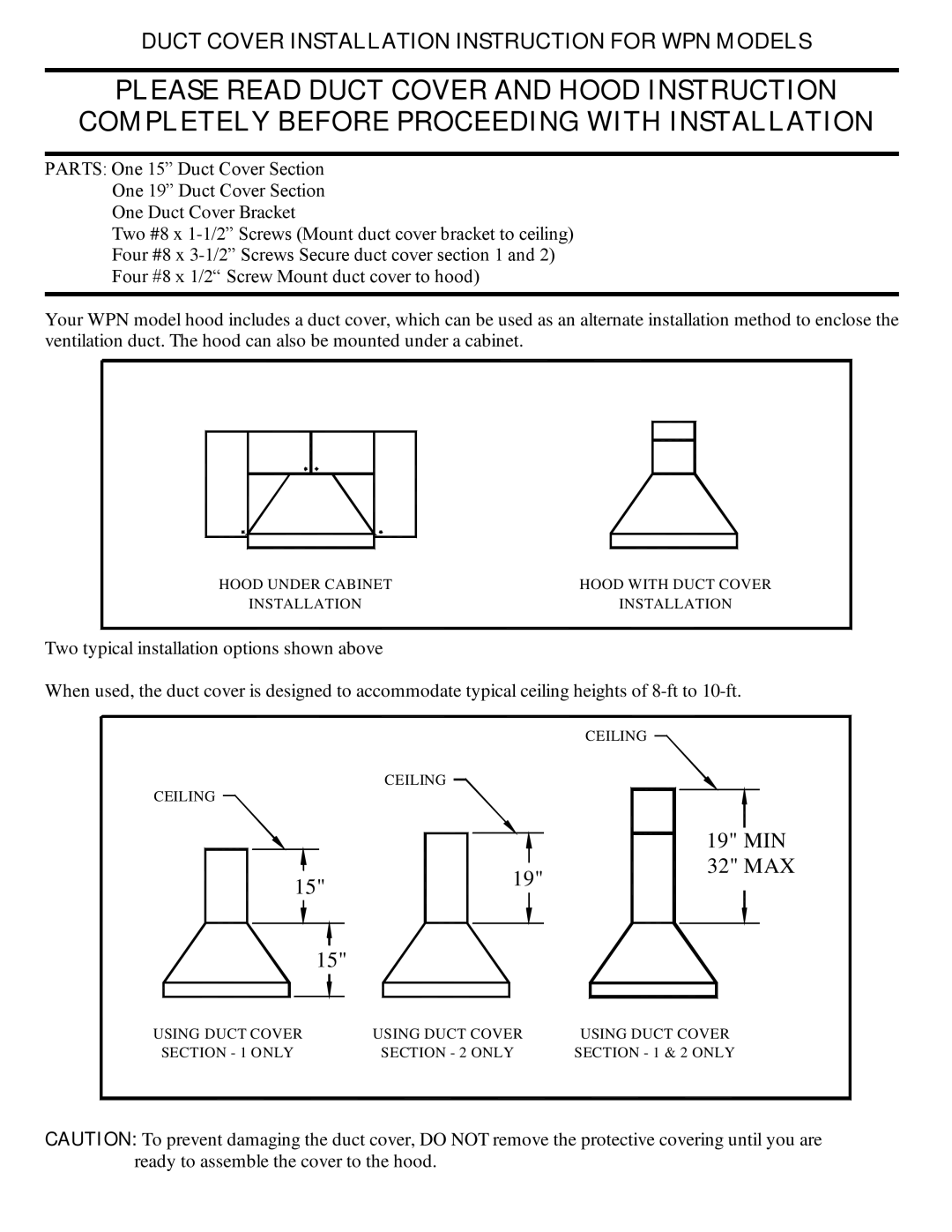 Wind Crest installation instructions Duct Cover Installation Instruction for WPN Models 