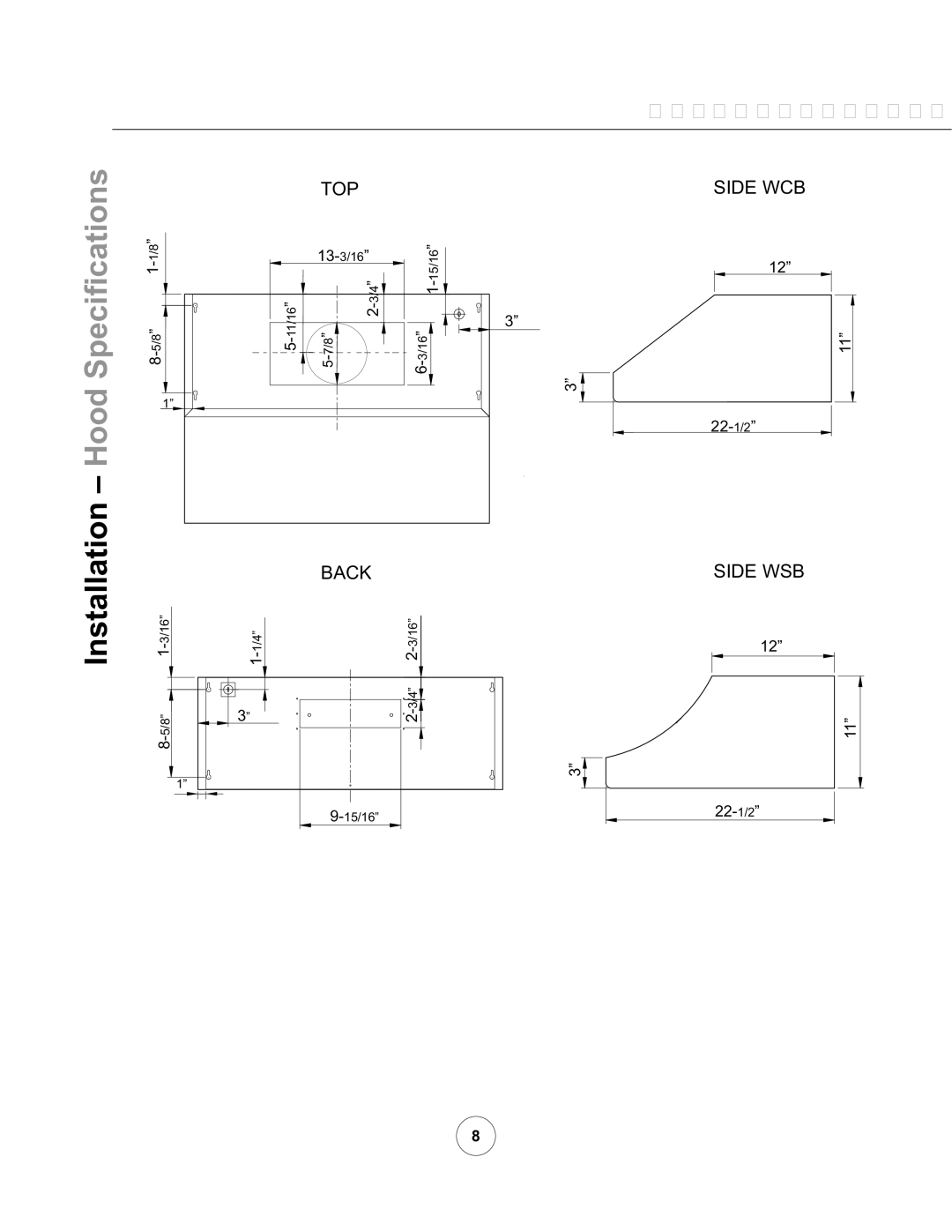 Wind Crest WSB302S, WSB362S, WCB302S, WCB362S manual QVWDOODWLRQ±+RRG6SHFL¿FDWLRQV 