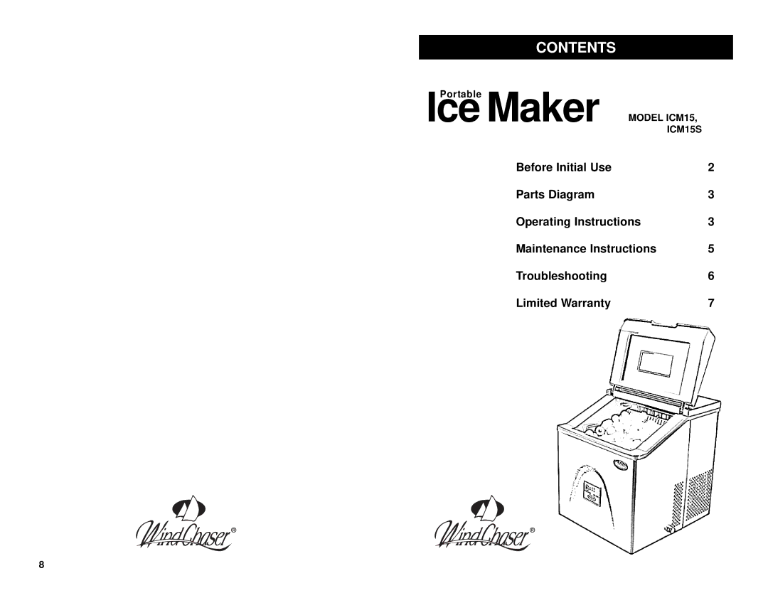 WindChaser ICM15 manual IceMaker, Contents 