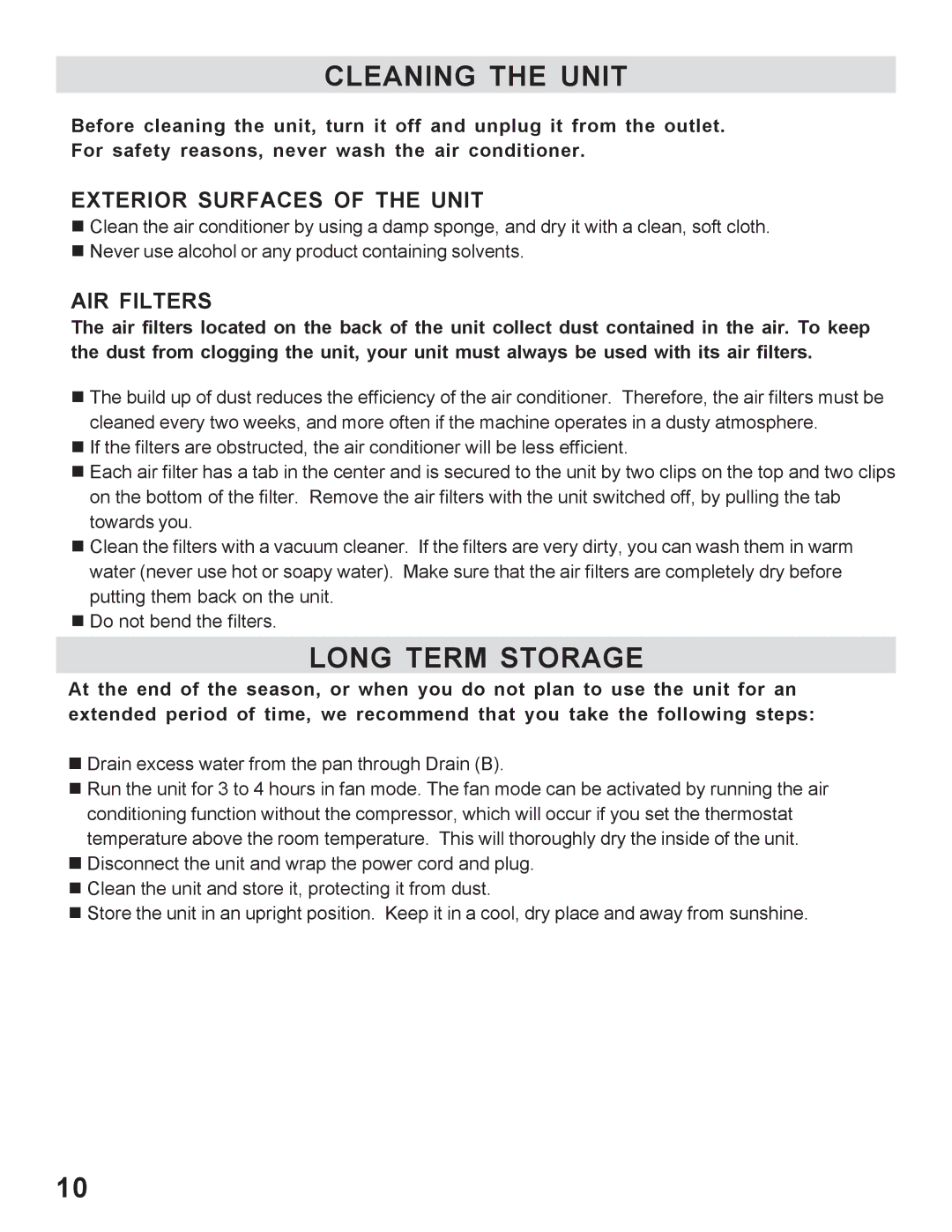 WindChaser Products PACR12 instruction manual Cleaning the Unit, Long Term Storage 