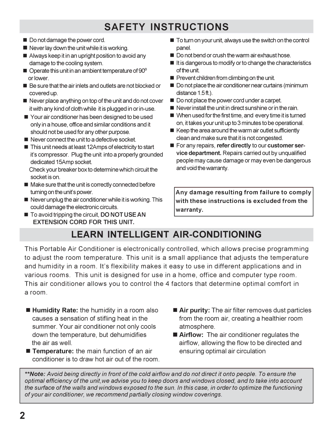 WindChaser Products PACR12 instruction manual Safety Instructions, Extension Cord for this Unit 