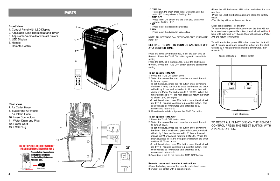 WindChaser Products PACRWC-HP Setting the Unit to Turn on and Shut OFF AT a Desired Time, Time on, Time OFF 