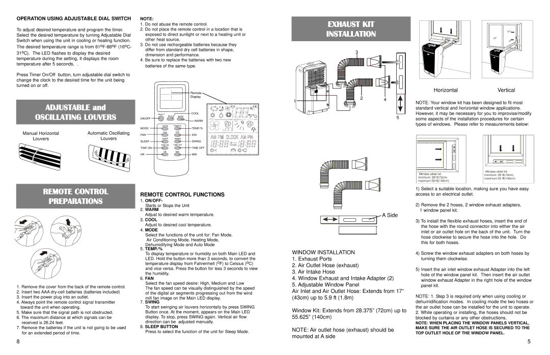 WindChaser Products PACRWC instruction manual Oscillating Louvers, Exhaust KIT Installation, Remote Control Preparations 