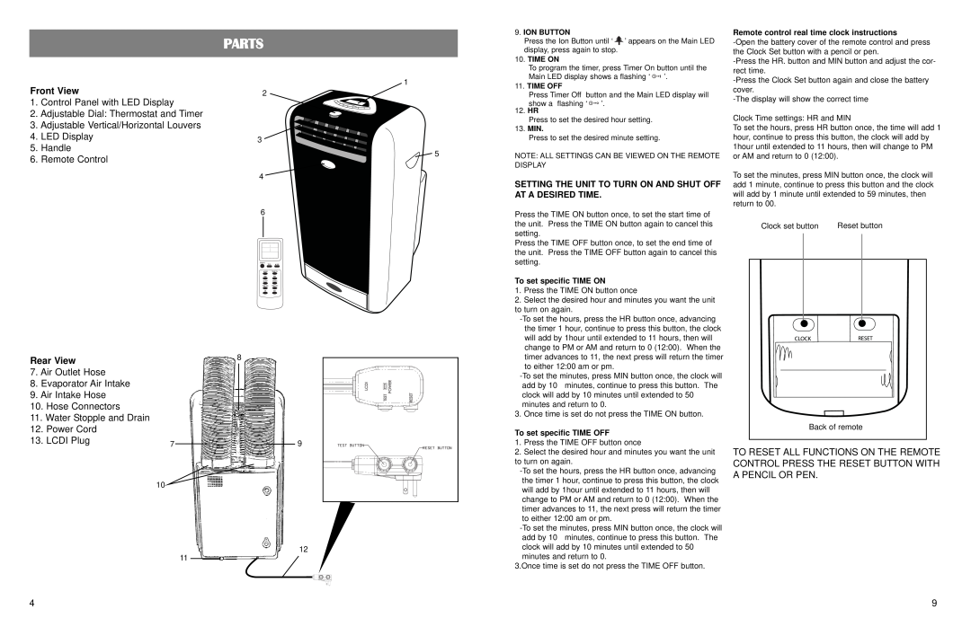WindChaser Products PACRWC instruction manual Parts, Front View, Rear View 