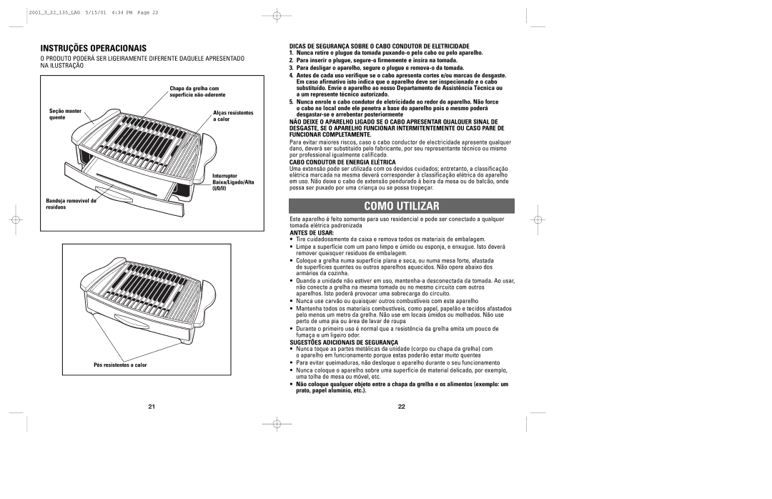 Windmere GG400 Como Utilizar, Dicas DE Segurança Sobre O Cabo Condutor DE Eletricidade, Cabo Condutor DE Energia Elétrica 