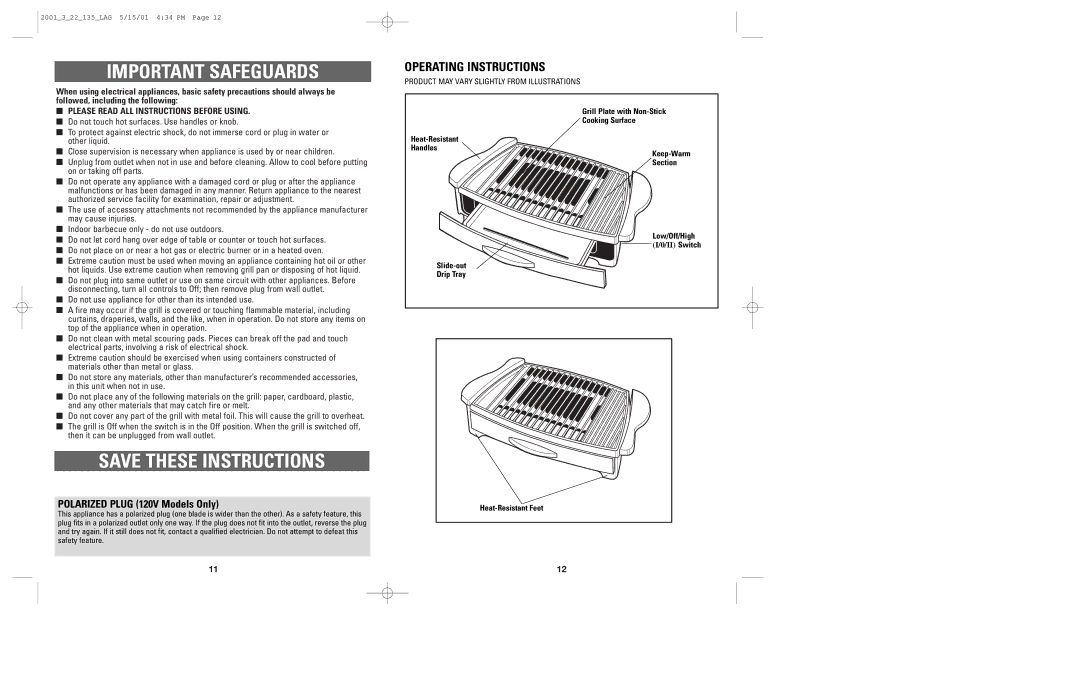 Windmere GG400 manual Important Safeguards, Please Read ALL Instructions Before Using 