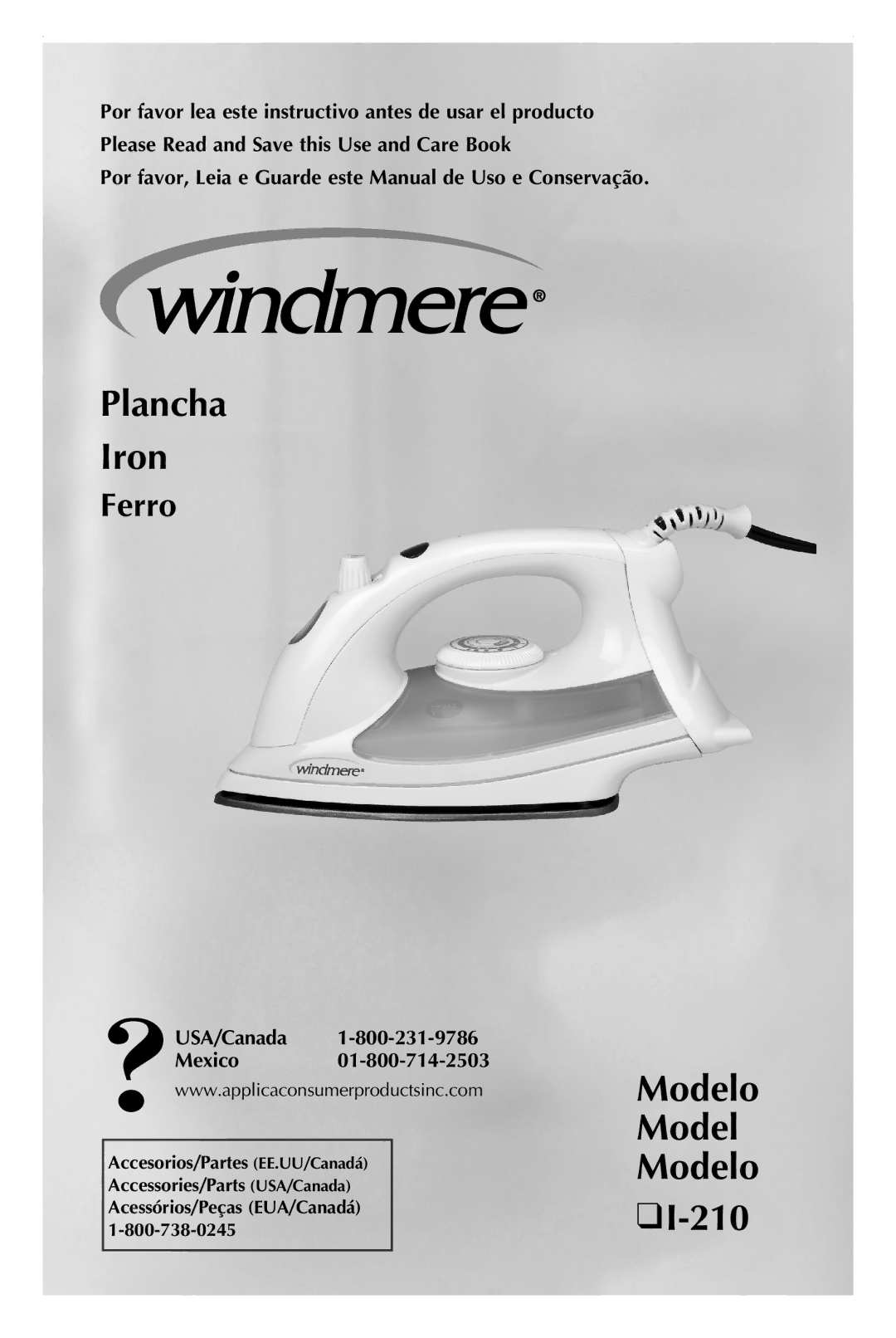 Windmere I-210 manual Plancha Iron, Modelo 210, Por favor, Leia e Guarde este Manual de Uso e Conservação 