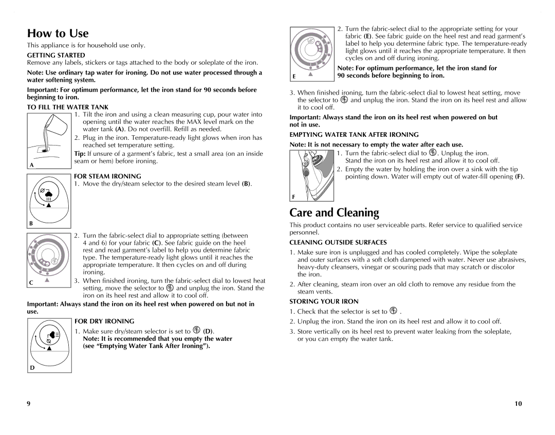 Windmere I-210 manual How to Use, Care and Cleaning 