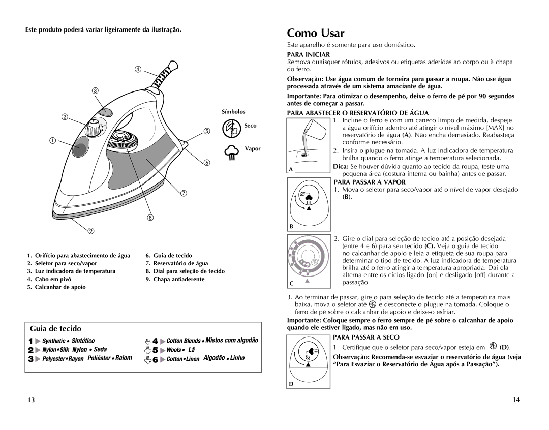 Windmere I-210 Este produto poderá variar ligeiramente da ilustração, Para Iniciar, Para Abastecer O Reservatório DE Água 