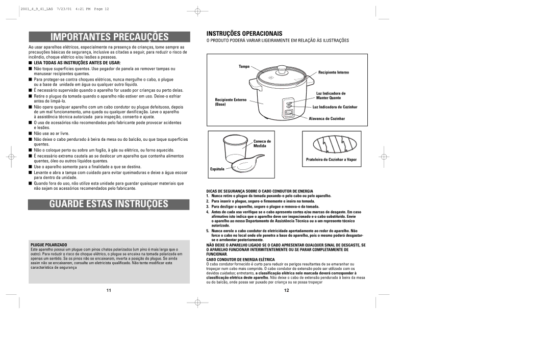 Windmere LRC4 manual Importantes Precauções, Guarde Estas Instruções, Instruções Operacionais 